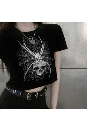 Goth Dark Punk Skull Print Crop Top