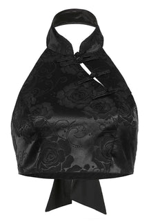 Stylish Gothic halter crop top in black.