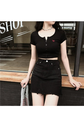 Goth Heart Embroidery Crop Top