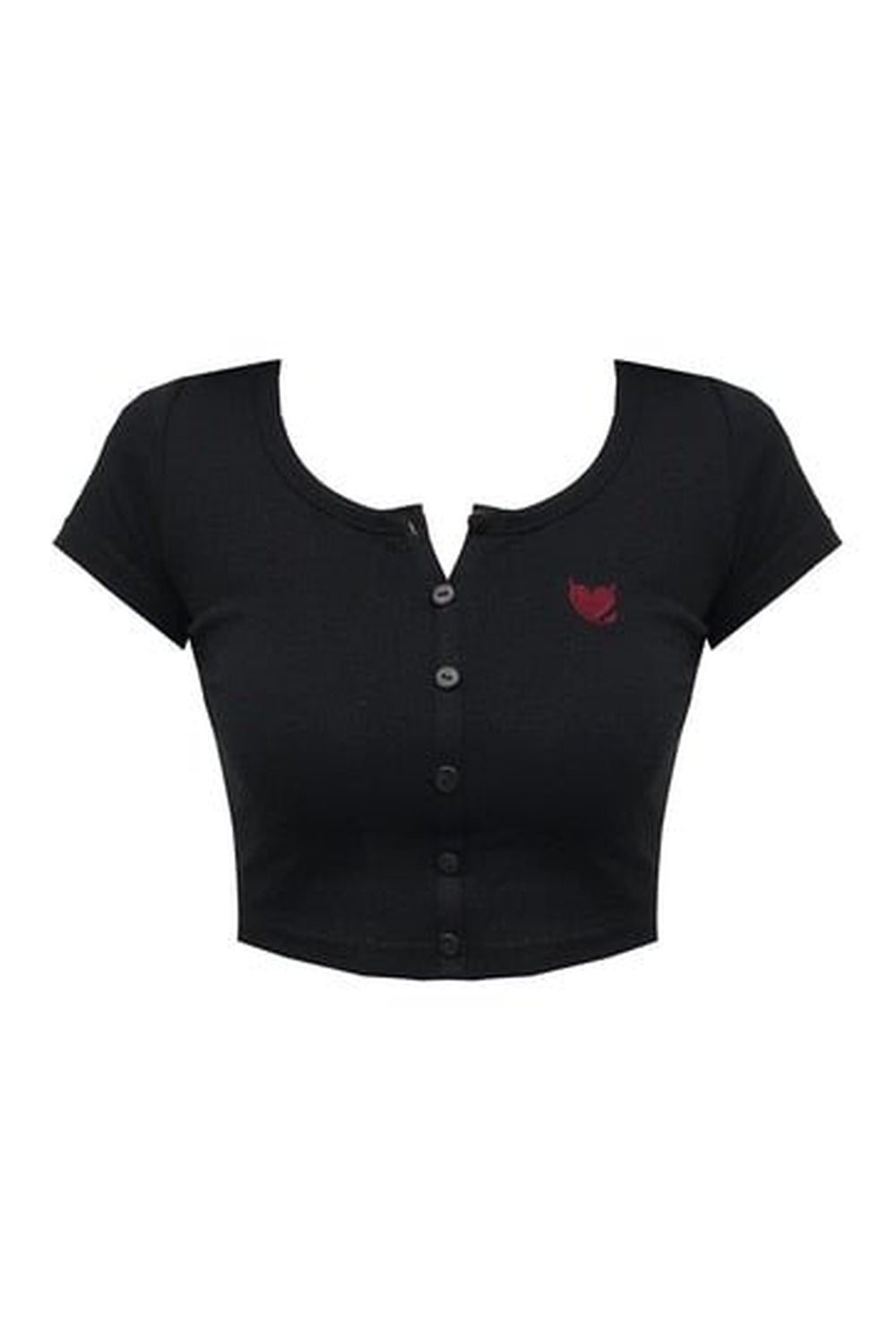 Black Goth Heart Embroidery Crop Top with flair.