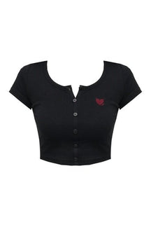 Black Goth Heart Embroidery Crop Top with flair.