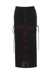 Black Goth Lace Midi Skirt, edgy elegance.