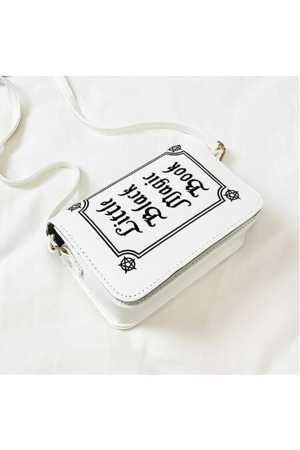 White Goth Letter Print Shoulder Bag with edgy details.