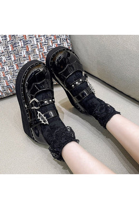 Black Goth Kawaii Platform Shoes with edgy charm.