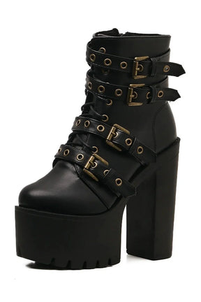 Stylish black Goth platform boots with round toe.