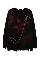 Stylish black Fall Goth Ripped Knitted Sweater.