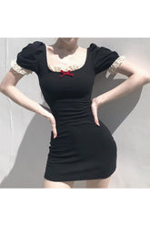 GOth Short Sleeve Mini Dress in black, elegant.