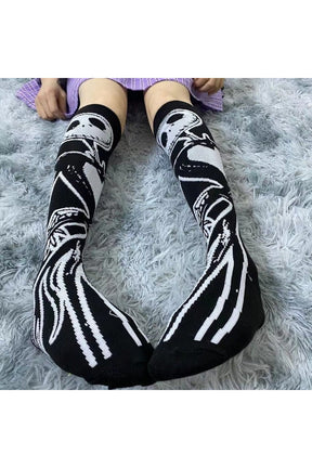 Goth Skeleton Pattern Knee Socks