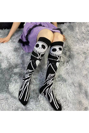 Goth Skeleton Pattern Knee Socks