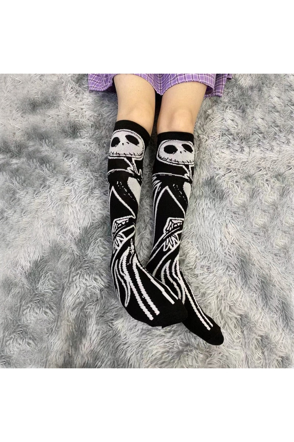 Goth Skeleton Pattern Knee Socks, Skeleton socks, spooky.