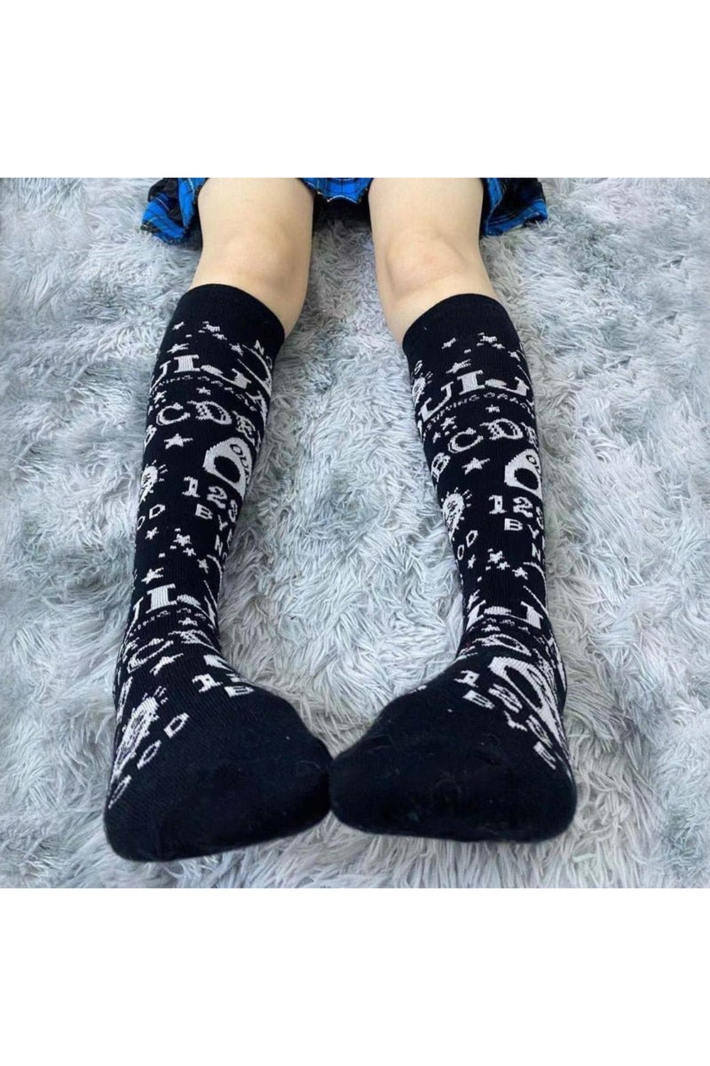 Goth Skeleton Pattern Knee Socks