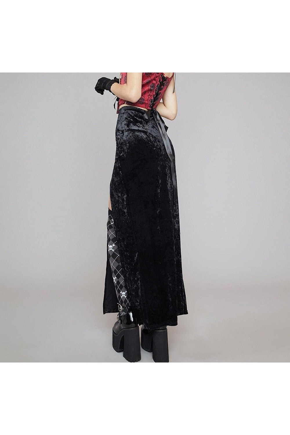 Goth Velvet Split Skirt