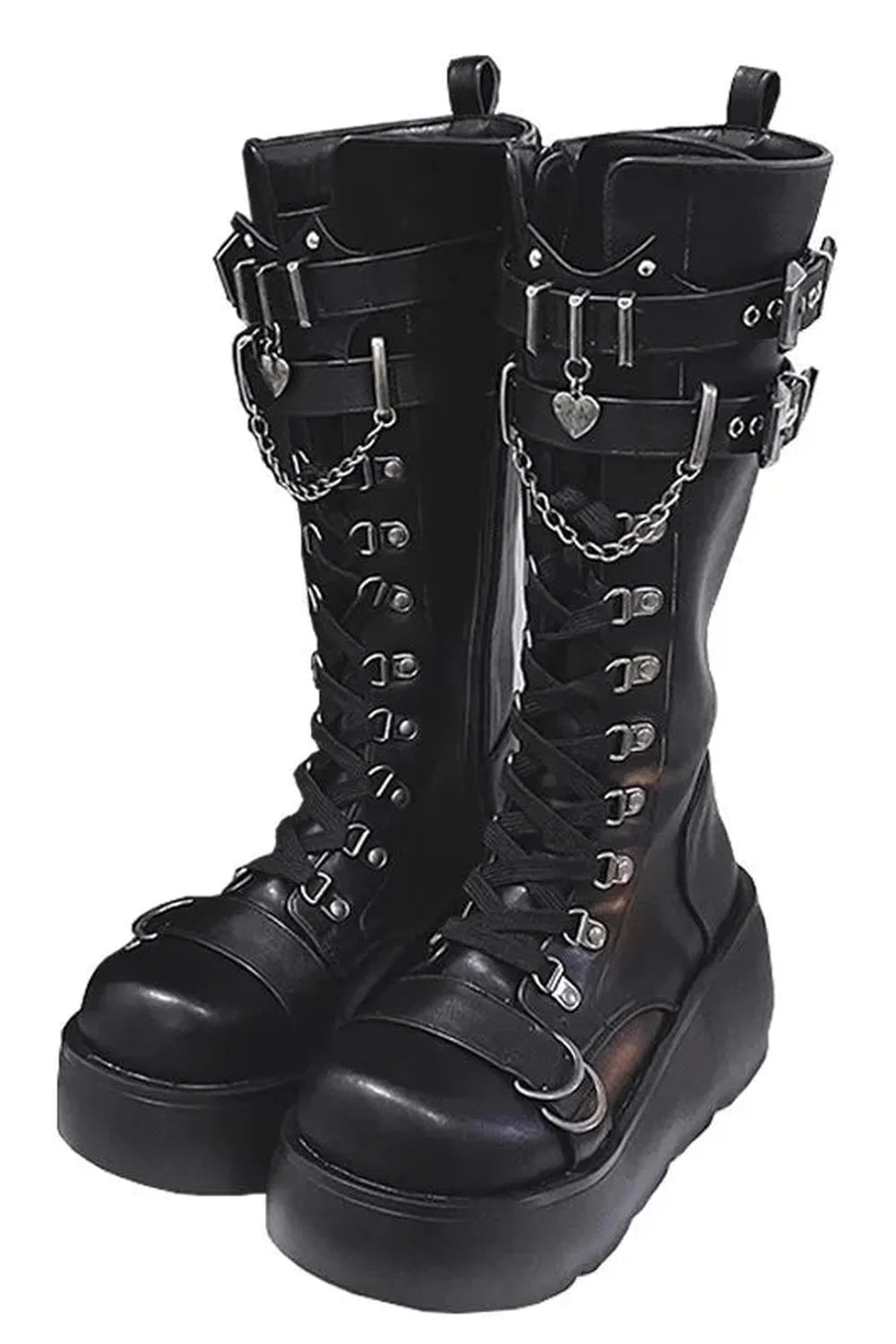 Stylish Gothic black platform combat boots for women.