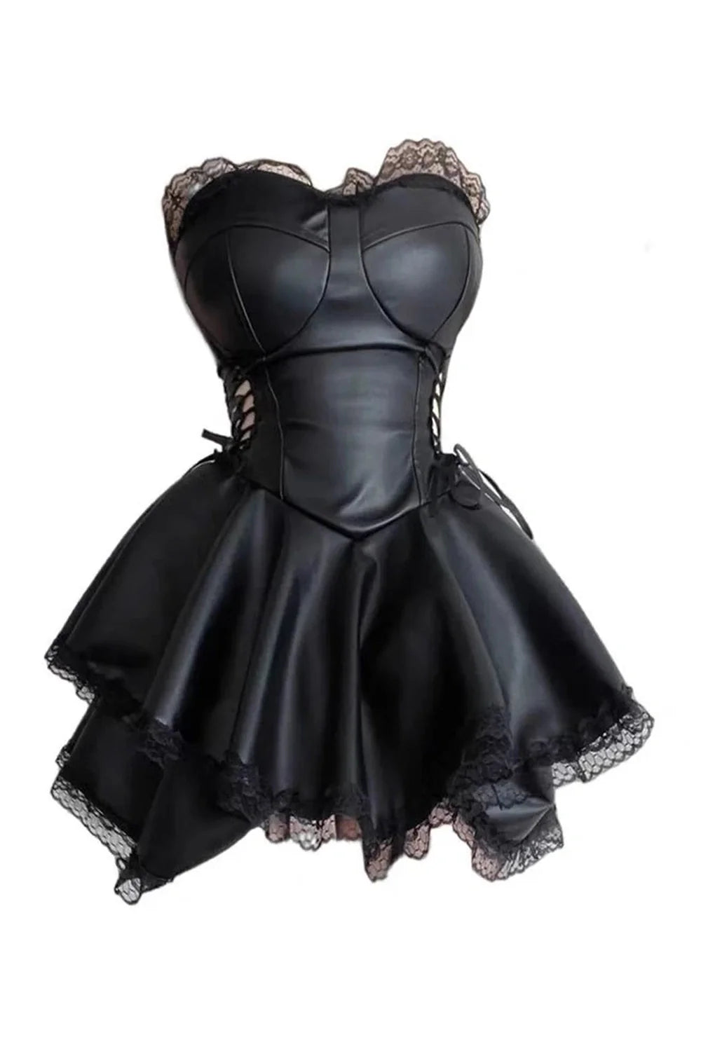 Gothic Black Lace-up Mini Dress