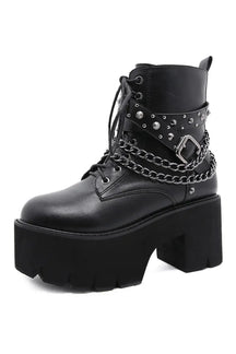 Stylish Gothic black rivets ankle boots, black shoes.