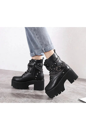 Gothic Black Rivets Ankle Boots