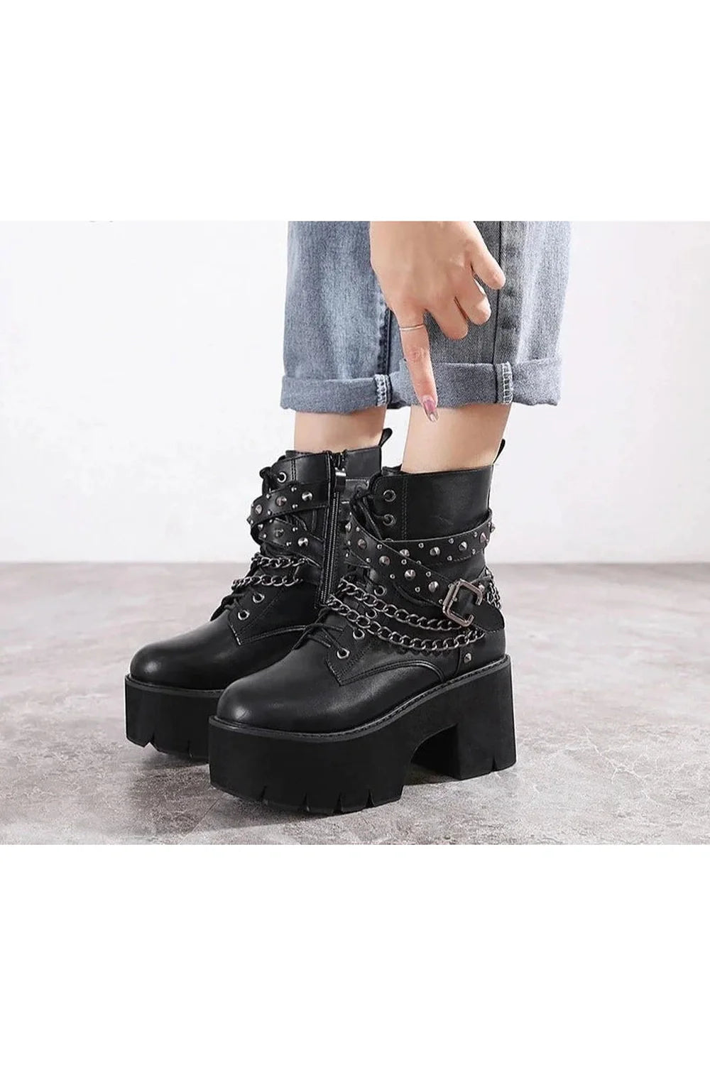 Gothic Black Rivets Ankle Boots