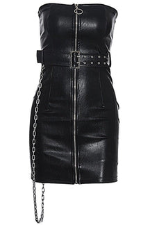 Black Gothic Bodycon Pu Dress for elegant occasions.