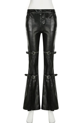 Stylish Gothic Black Flare Pants with Buckle.