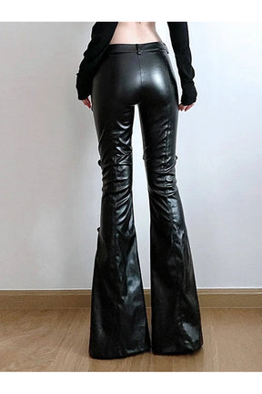 Stylish Gothic Black Flare Pants with Buckle.