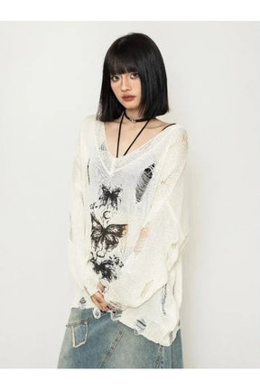 Fall Gothic Butterfly Oversized Sweater