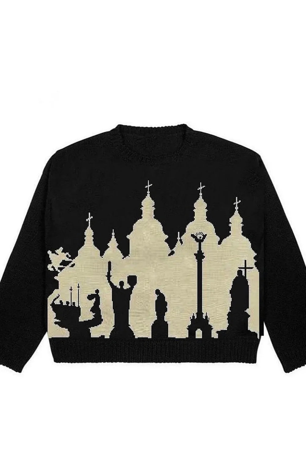 Cozy black knit sweater inspired by Gothic architecture.