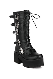 Stylish Gothic Chunky Motorcycle Boots in PU Leather.