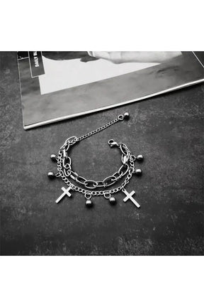 Layered bracelet with Gothic cross charm, variant s319.