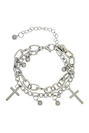 Gothic Cross Charm Layered Bracelet