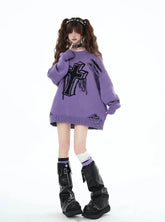 Purple Gothic Cross Distressed Sweater, vintage style.