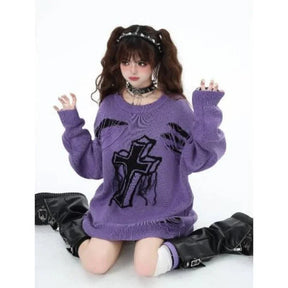 Gothic Cross Distressed Sweater