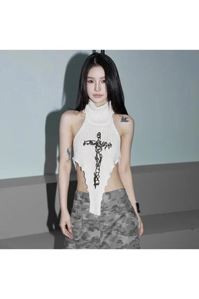 Gothic Cross Halter Knit Top