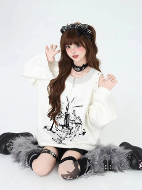 White Gothic Dreamscape Sweater: Intricate, elegant design.