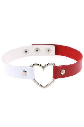 WhiteRed Gothic Faux Leather Choker: Elegant contrast design.