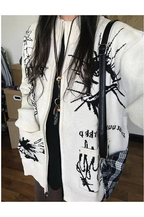 Fall Gothic Graphic Zip-Up Cardigan