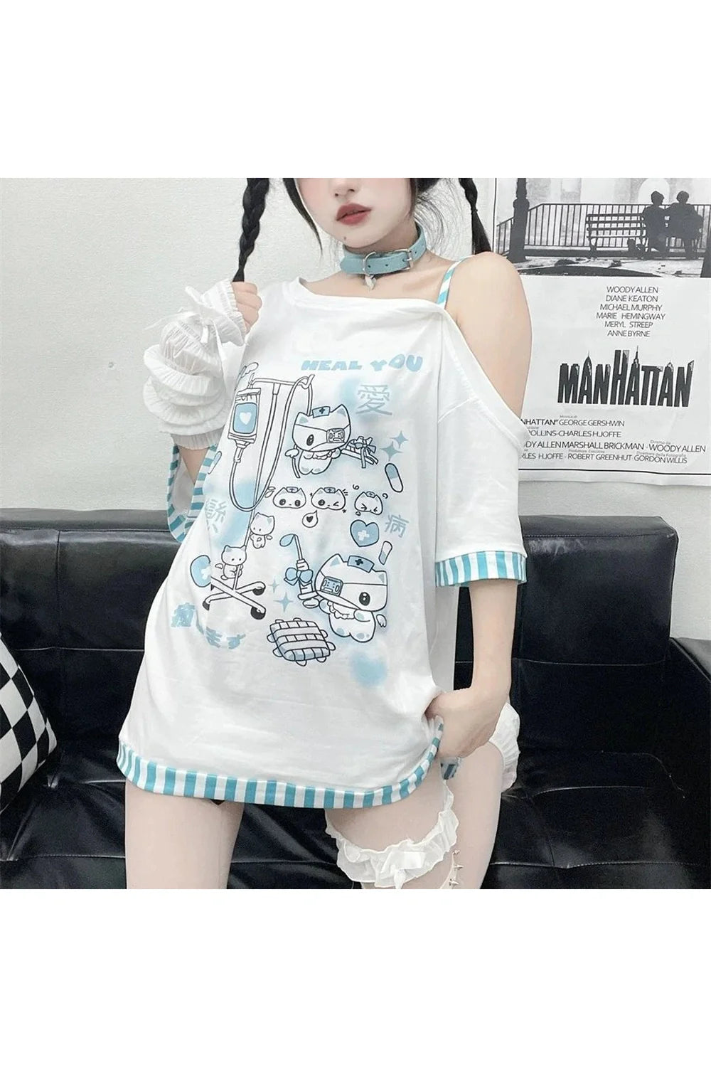 Gothic Harajuku Cartoon Tee in White, featuring unique design.