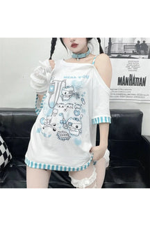 Gothic Harajuku Cartoon Tee in White, featuring unique design.