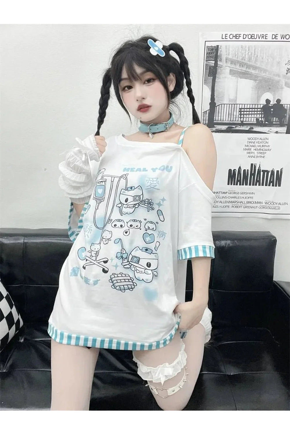 Gothic Harajuku Cartoon Tee in White, featuring unique design.