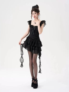 Gothic Lace Tiered Mini Dress