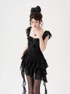 Gothic Lace Tiered Mini Dress