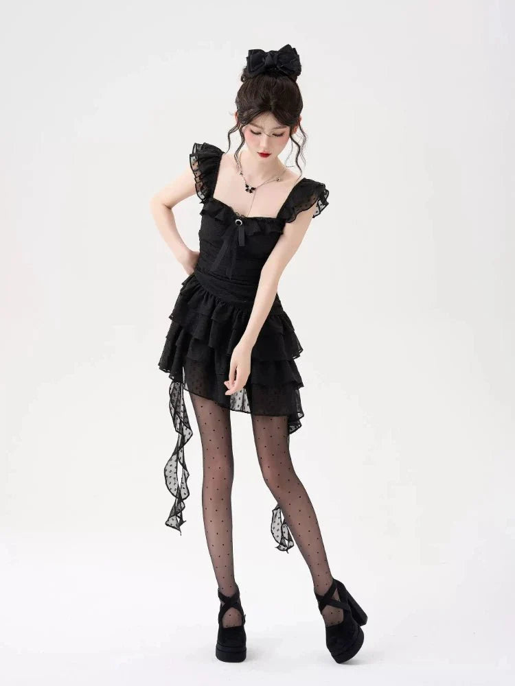 Gothic Lace Tiered Mini Dress