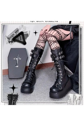 Stylish Gothic lace-up black motorcycle boots. Key: stylish