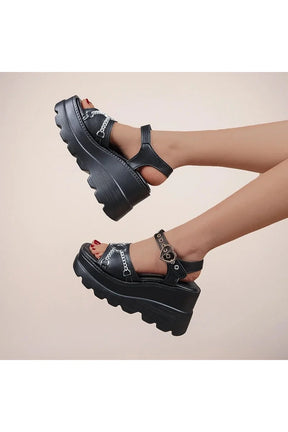 Black Gothic Lolita Summer Sandals with elegance.