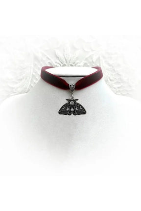 Gothic Luna Moth Black Bead Necklace