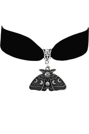 Gothic Luna Moth Black Bead Necklace