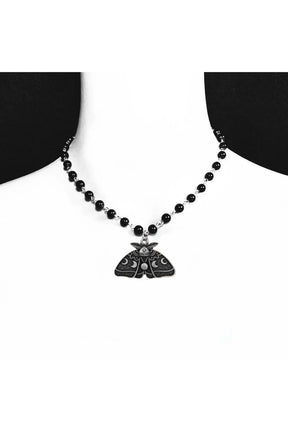 Gothic Luna Moth Black Bead Necklace