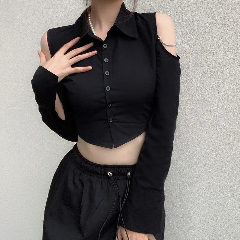 Gothic Off-Shoulder Crop Shirt