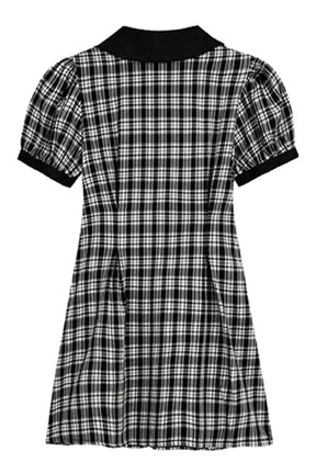 Black Gothic Plaid Peter Pan Dress with elegance.