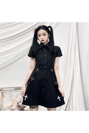 Edgy Gothic Punk Shirt Dress in Black Not Tie.