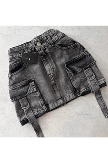 Gothic Rivets Denim Skirt variant 3, edgy style.